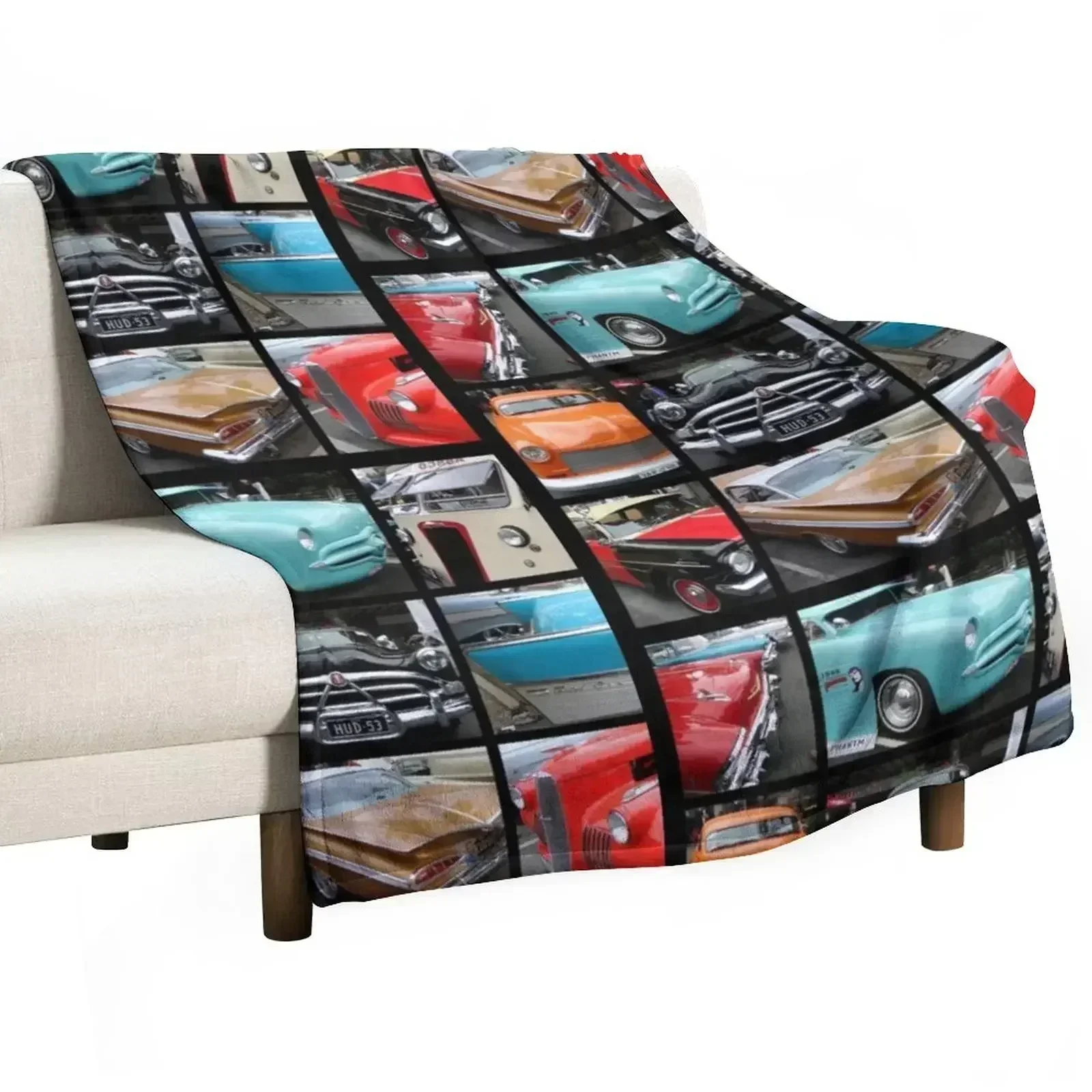 Vintage car collage Throw Blanket Soft Plush Plaid Thin Summer Beddings Heavy Flannel heavy to sleep Blankets