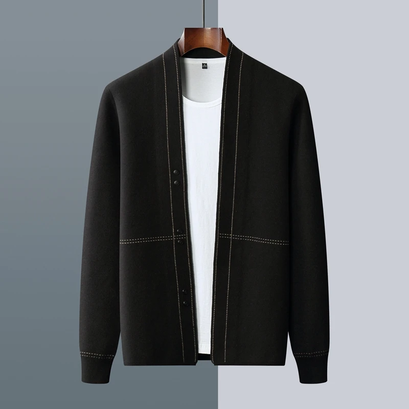 Fall/Winter New Wool Cardigan Men's Loose Youth Long Sleeve Leisure Siping Thick Knitted Cashmere Jacket
