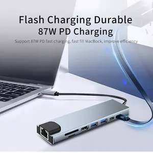 Bộ điều hợp trung tâm loại C cho 8 trong 1, 8, 3, 1 đến 4K MacBook Notebook, HDMI, SD, TF, RJ45, đầu đọc thẻ, tải nhanh PD 12 Bán hàng chính Roda Citroen C3 - 3