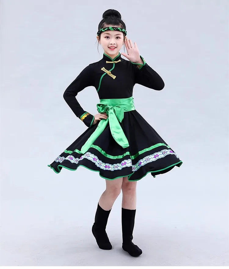 Children Mongolian chopstick dance performance costume girl Mongolian grassland skirt minority dress female