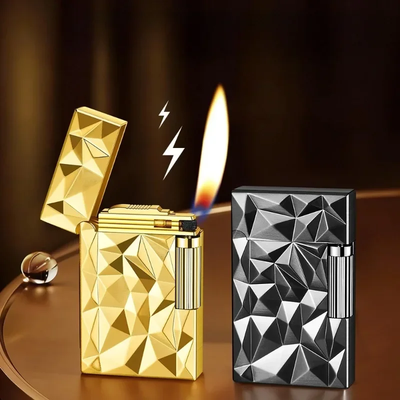 2026 Clear and Loud Steel Sound Side Sliding Grinding Wheel Oblique Fire Lighter Butane Inflatable Men's High end Gift Lighter