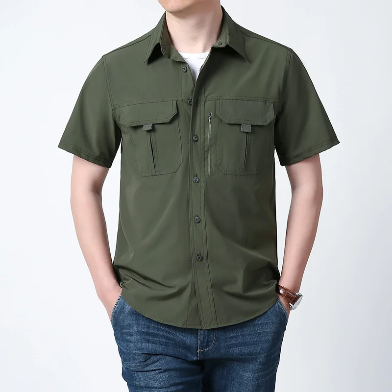 Summer Quick-Dry Lightweight Loose Short Sleeve Military Shirt Men's Casual Top