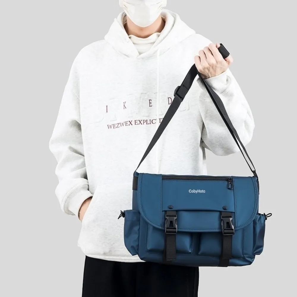 

Solid Color Men Crossbody Bag Waterproof Travel Bag Business Shoulder Bag Large Capacity Multi-pockets Large Square Bag Men