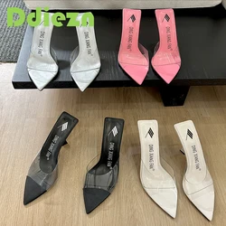 Casual Heeled Slippers Female Footwear 2024 Fashion Transparent Women Pumps Pointed Toe Slides Ladies Thin High Heels Shoes