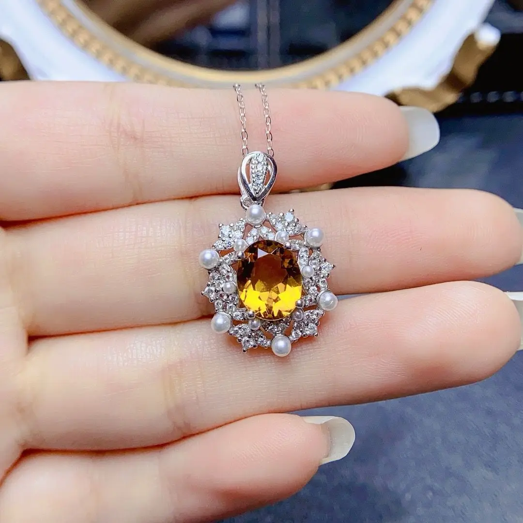 

ZECAA 925 Jewelry Woman Citrine Pendant With Natural Citrine Gemstone 8*10mm S925 Silver Citrine Pendant Jewelry Girl Gift