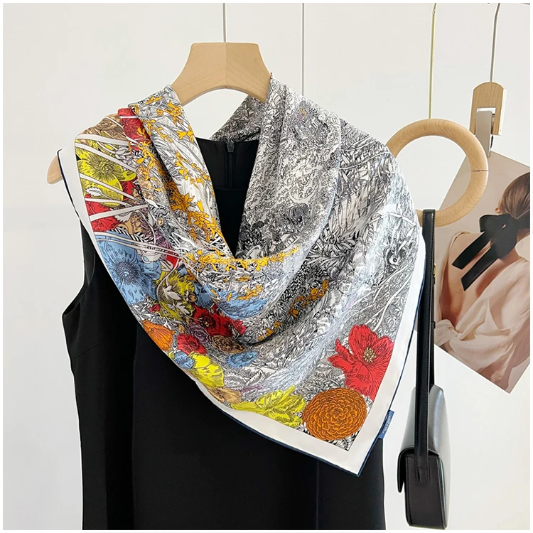 

Double Sided Twill Silk Scarf Women Big Shawls Hand-Rolled Edges Bandanas Head Hair Gift Accessories Decoration 90cm 135cm