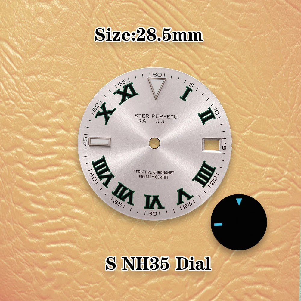 28.5mm S Dial Sunray Ex-plorer NH35 Dial Roman dial Suitable For NH36 Movement Ice Blue Luminous Watch Modification Accessories