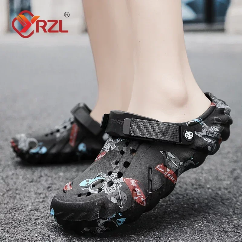 YRZL Sandals Mens Summer Shoes Graffiti Non-slip Wear-resistant Sandal Comfortable High Quality Beach Outdoor Slippers for Men