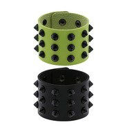 Fashion Green Black Punk Spike Bracelet 90s Wide Leather Bracelets for Women Men Goth Girl Cuff Bangle Studded Wristband Jewelry