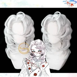 Kimetsu No Yaiba Ayaki Rui Cosplay Wig Spider Silver Short Curly Synthetic Hair for Halloween Costume + Free Wig Cap