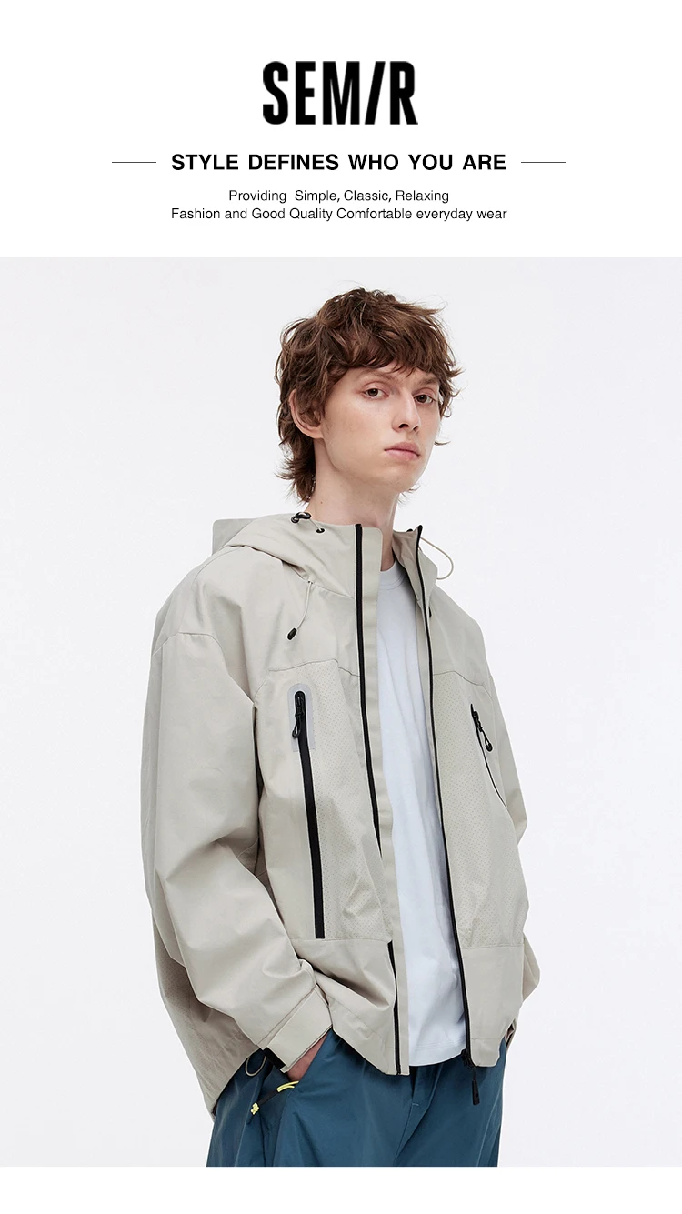 Semir Jacket Men Outdoor Sport Loose Hooded Patchwork Mesh 2025 Autumn Textured Top Menswear Clothing Jackets