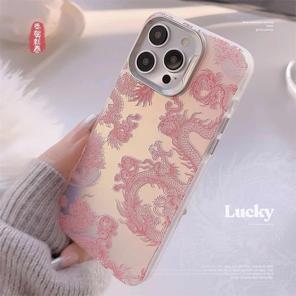 Luxuriöse Handyhülle im chinesischen Stil mit Drachenmuster-Beschichtung für iPhone 16, 15, 14, 13, 12, Pro Max, stoßfeste Schutzhülle