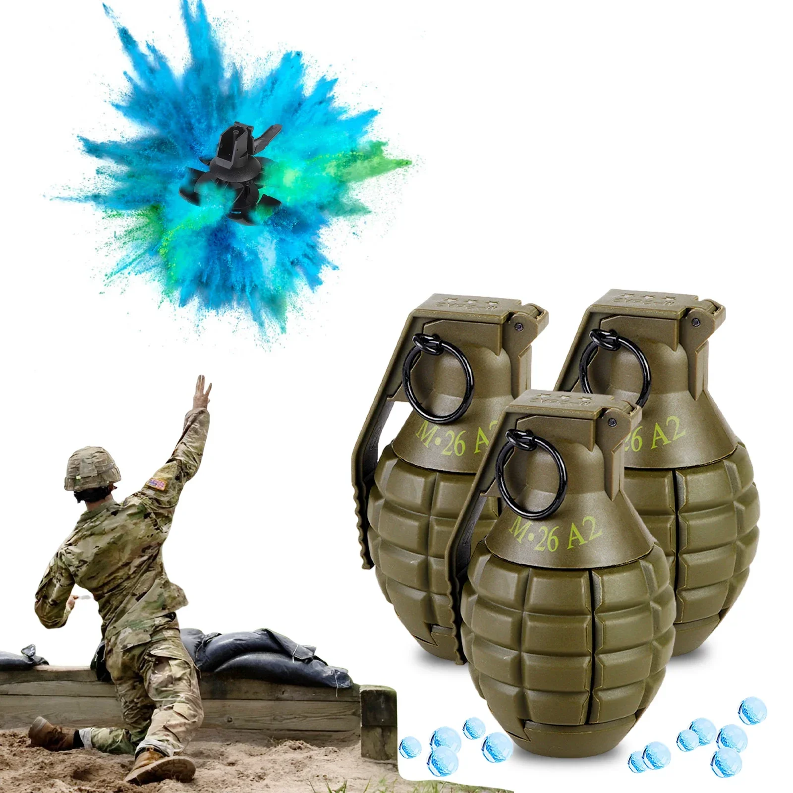 

1/3PCS Tactical Grenade Model M67 Hand Grenade Prop Simulation Explosive Smoke Toy Model Suitable for Airsoft Paintball Shooting
