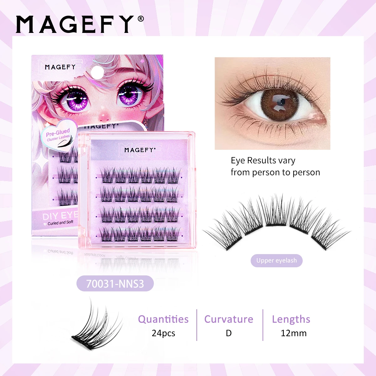 MAGEFY 24 العنقودية الغراء الحرة الرموش الفردية D حليقة 12 مللي متر الطبيعية سليم الرموش الصناعية لطيف لاش تمديد للسفر الجمال