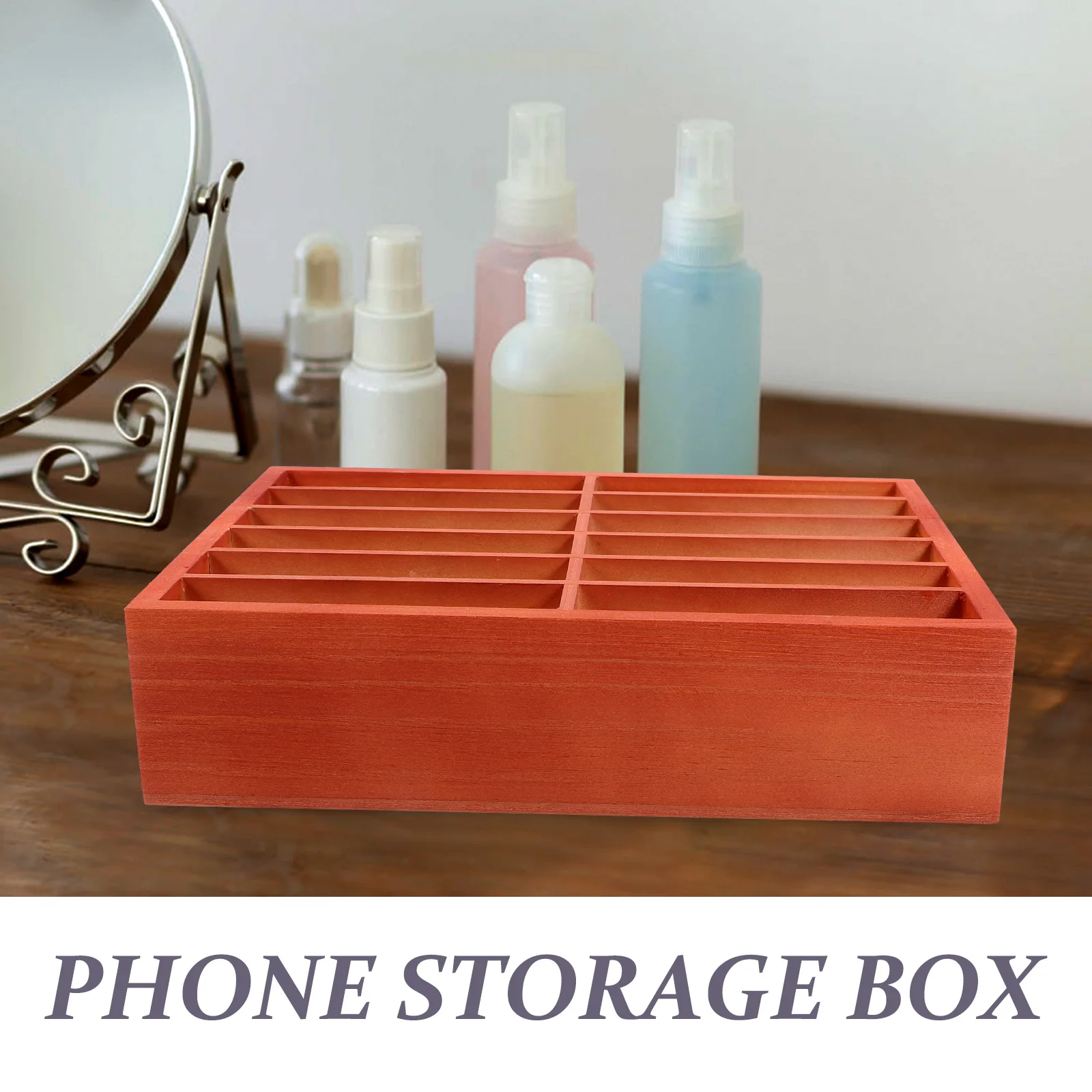 

12-Grid Desktop Mobile Phone Organizer Box Wooden Management Holder for Office Classroom Study Room Cell Phone Storage Solution