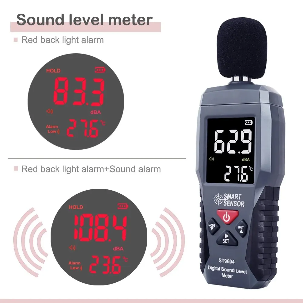 SMART SENSOR Digital Sound Level Meter 30-130 DB Decibel Meter LCD Backlight Sonometer Noise Meter With Thermometer Function