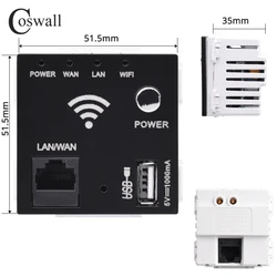 COSWALL E20 C1 Series 51.5*51.5mm 300M Wireless AP Router USB Charging Port 5V 1000mA Output Wall WIFI Routeur Socket Module DIY