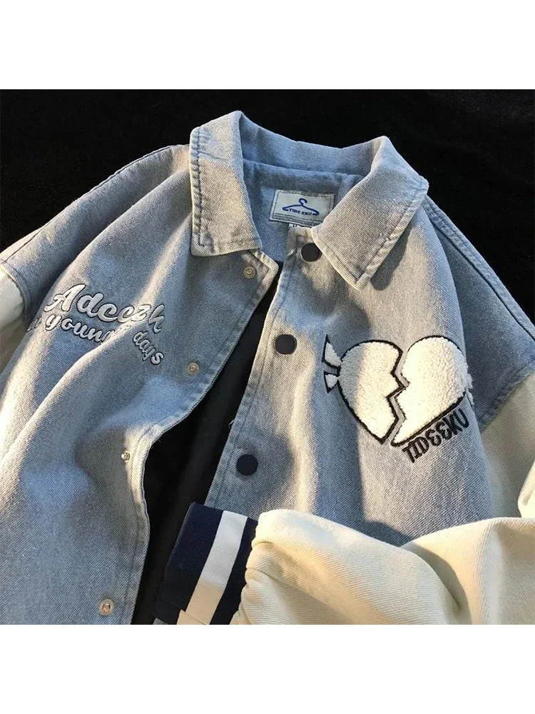 Women Vintage Street Zipper Cardigan Denim Coat Letter Embroidery Y2K  Casual Baggy Boyfriend Clothes Coat Tops Autumn 2022