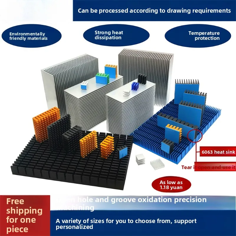

Heatsink with thermal conductive adhesive backing, slotted CPU design, aluminum profile, for GPU memory and router cooling