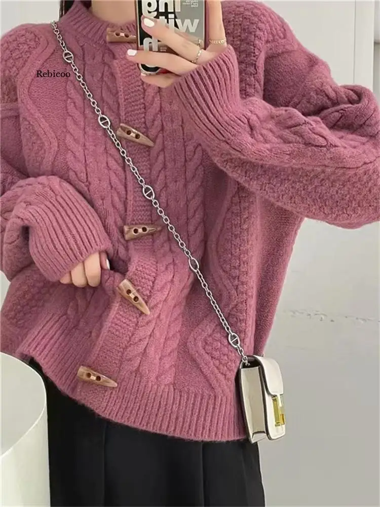 Women Cardigans Sweaters 2022 horn buckle Knitted Sweater Coat Oversized Warm Sheep Wool Autumn Winnter Women Sweaters