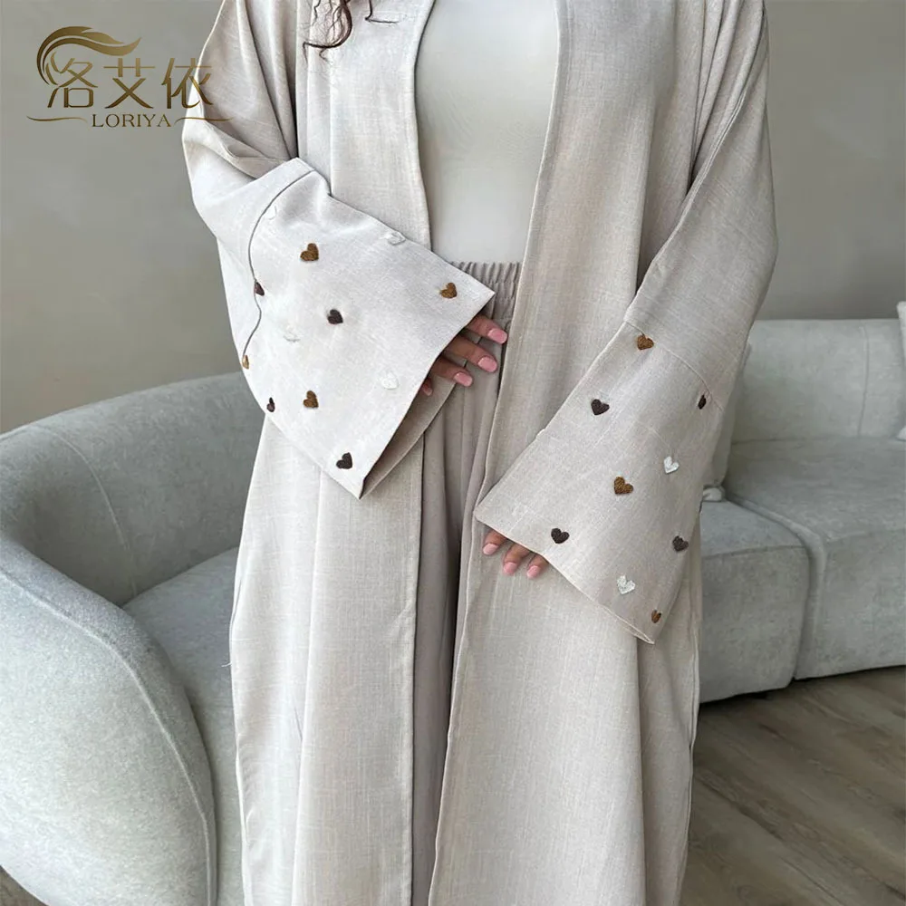 Custom Luxury Open Abaya with Embroidered Sleeves for Adults Digital Ethnic Style Custom Logo for Muslim Women from Dubai