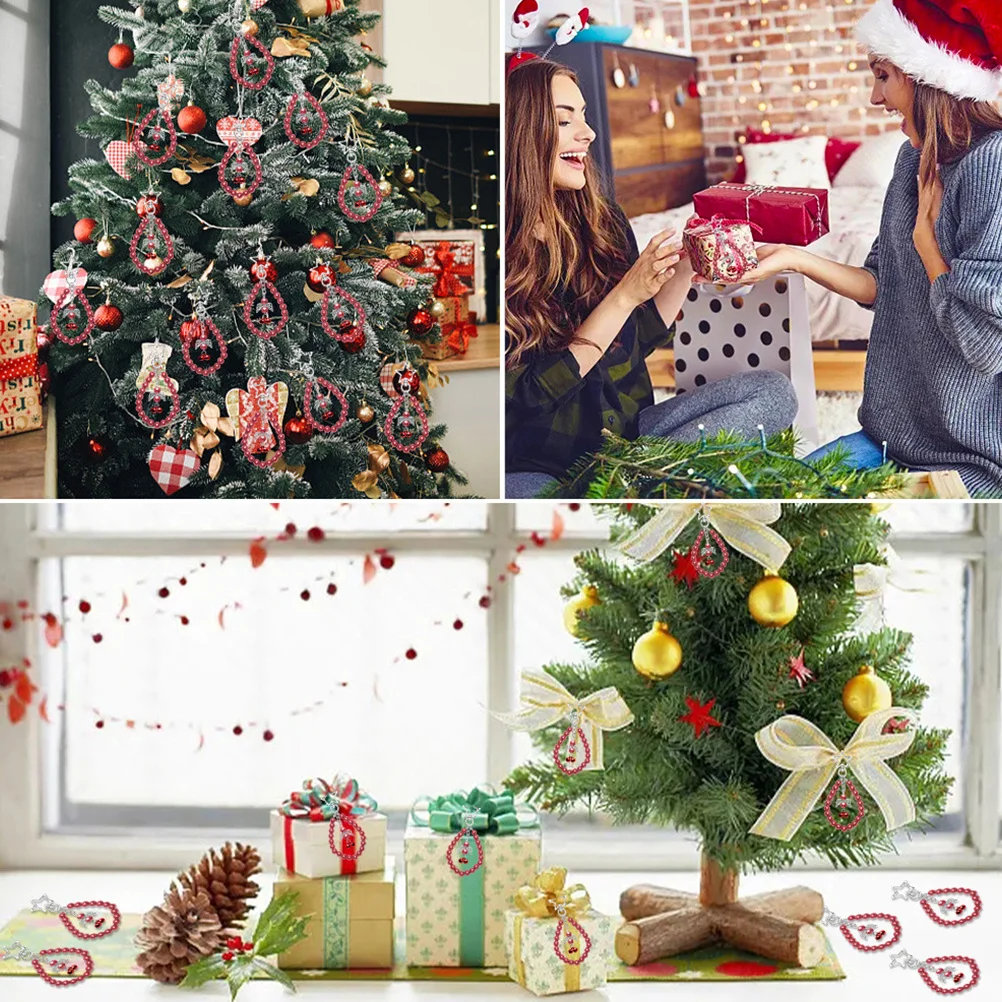 

12pcs Christmas Gift Keychain Beaded Pendants Xmas Tree Hanging Decorations Bell Ornaments Festive Party Supplies Home Decor