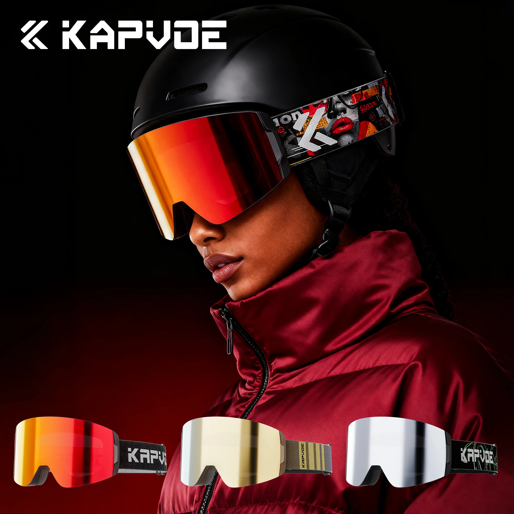 

Kapvoe New Ski Goggles Magnetic Double Layer Anti-fog HD Photochromic Skiing Men Women Wide Vision Outdoor Snowboard UV400 Snow