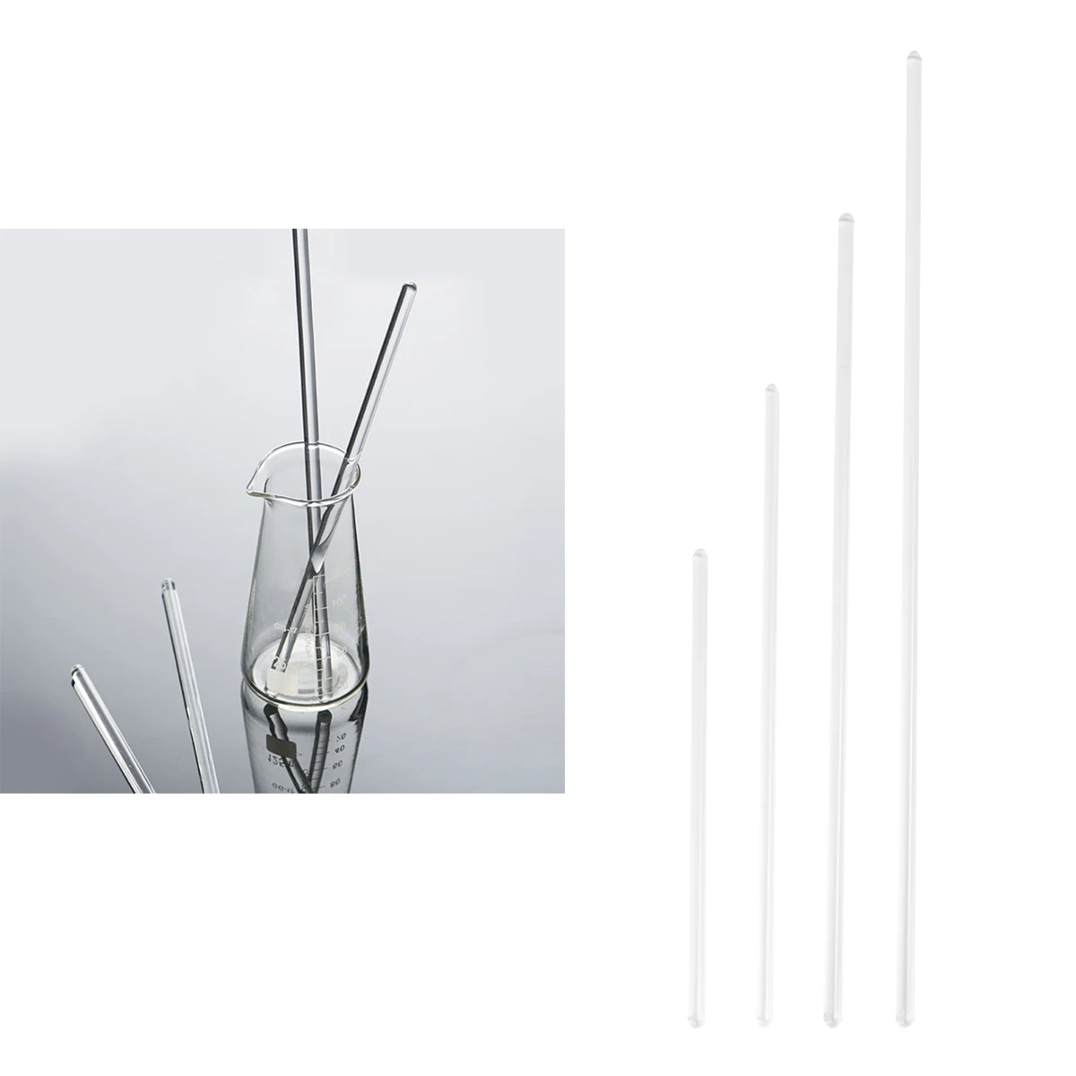12Pcs Glass Stirer Transparent Round Head Solid Glass Stirring Rod Laboratory Chemical Test Coffee Milk Stirring