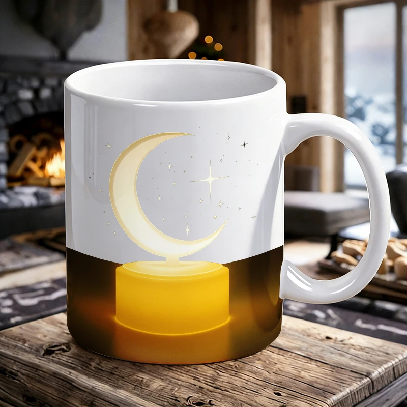 

Glowing Crescent Moon Lantern Ceramic Mug, Coffee Cup, Milk Cup, Office Tea Cup, Drinking Cup, Does Not Fade, Gift for Friends