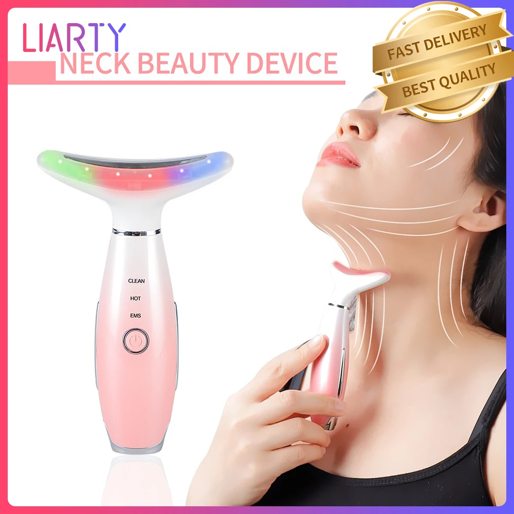 Neck Gesicht Schönheit Gerät LED Gesichts Neck Massager Photon Therapie EMS Vibration Haut Hebe Anziehen Massage Entfernen Doppel Kinn