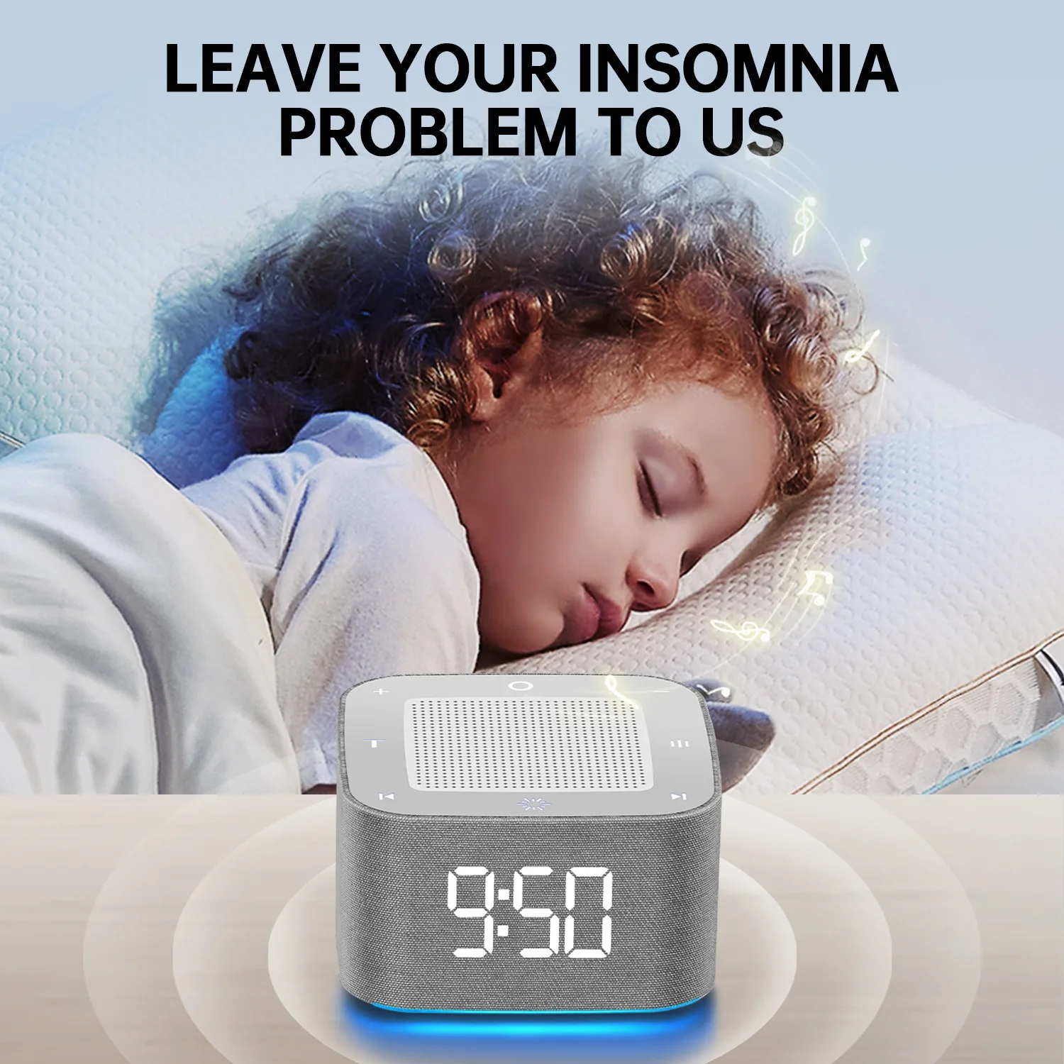 Pequenos alto-falantes Bluetooth sem fio inteligentes integrados 32 tipos de ruído branco para dormir luz noturna LED com tempo de desligamento