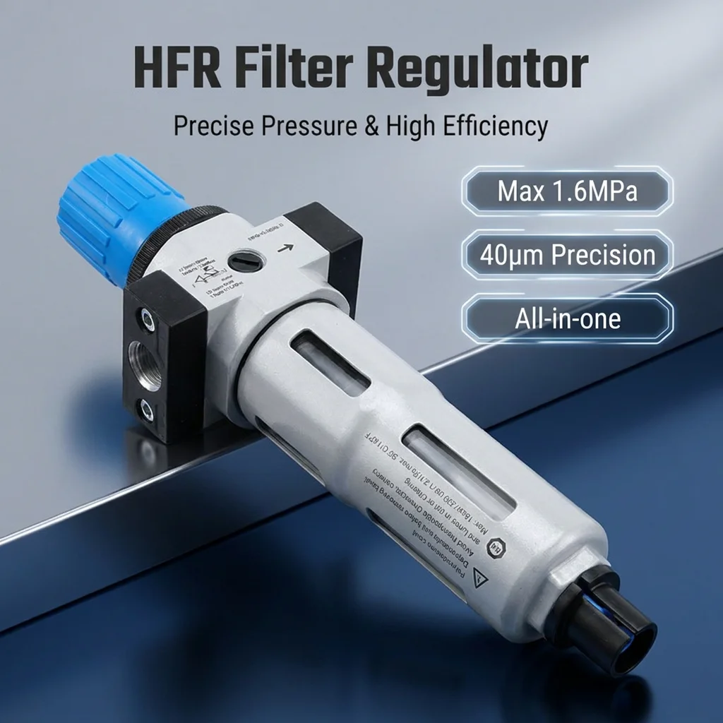 HFR Pneumatic Air Filter Pressure Regulator MIDI Type with Gauge Auto Drain Various Sizes 1/4 3/8 1/2 3/4 Inch