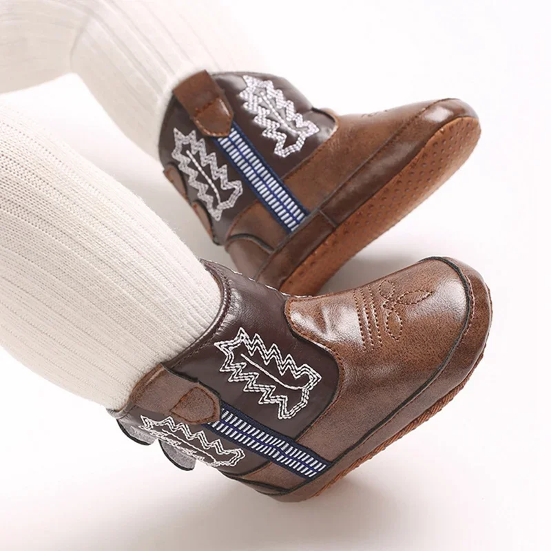 Sapatos de bebê ocidental denim entressola botas infantis meninos meninas impressão do plutônio fundo macio anti deslizamento sapatos casuais caminhada inverno outono