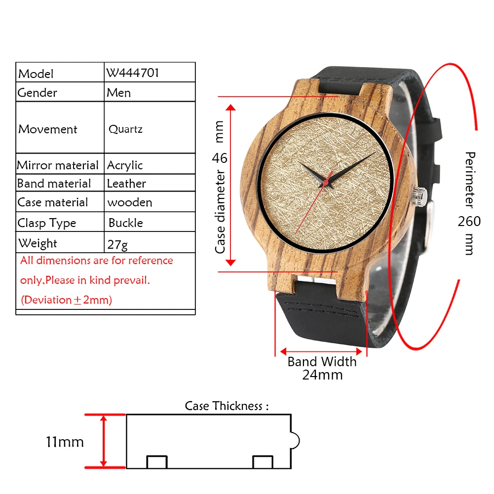 Stylish Gold Wood Watch Quartz Genuine Leather Wristwatch Men Red Seconds Display Casual Solid Wooden Watch Case Mens Watches