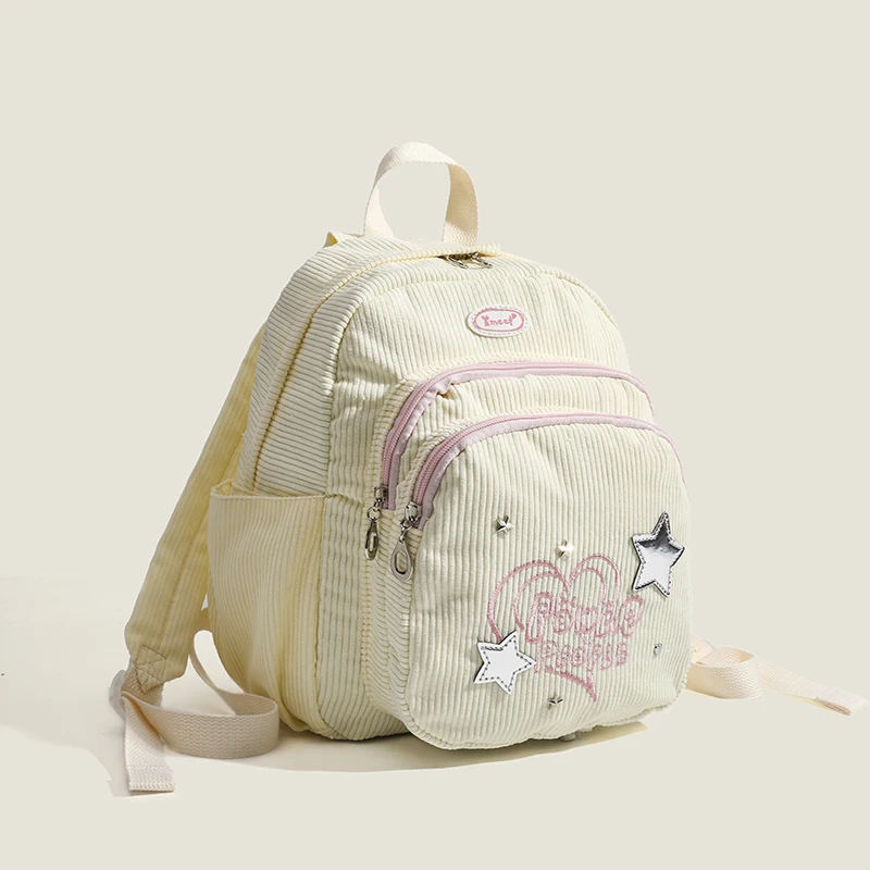 Mochilas de moda coreana para mujer bolsos y monederos de diseñador de lujo novedad de 2024 en pana estrella bordado de letras decoración de corazón bolso de hombro de tela alta calidad envío gratis Llega el envío rápi