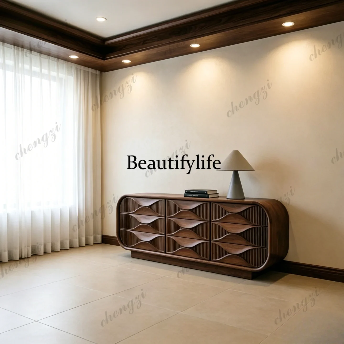 New Chinese ebony chest restaurant solid wood carved locker retro style drawer type all solid wood storage art cabinet