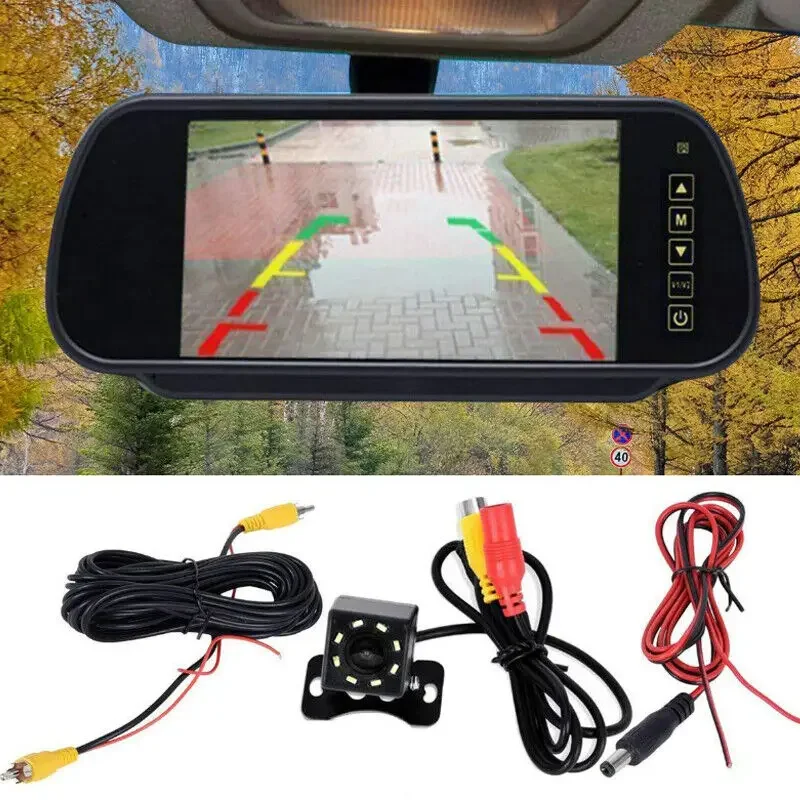

7''Rear View Mirror Monitor Backup Reverse Camera Parking System 8LED HD Car Van