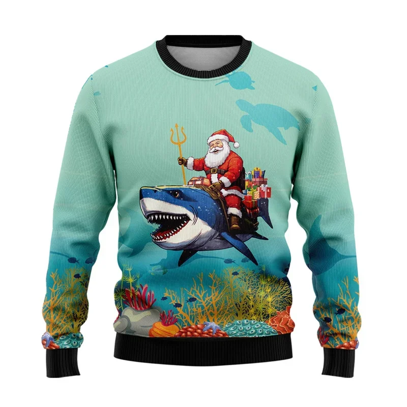 Cute Dolphin Shark 3D Printed Ugly Christmas  Clothes Fashion Crewneck Men Sweatshirt Casual Autumn Pullovers