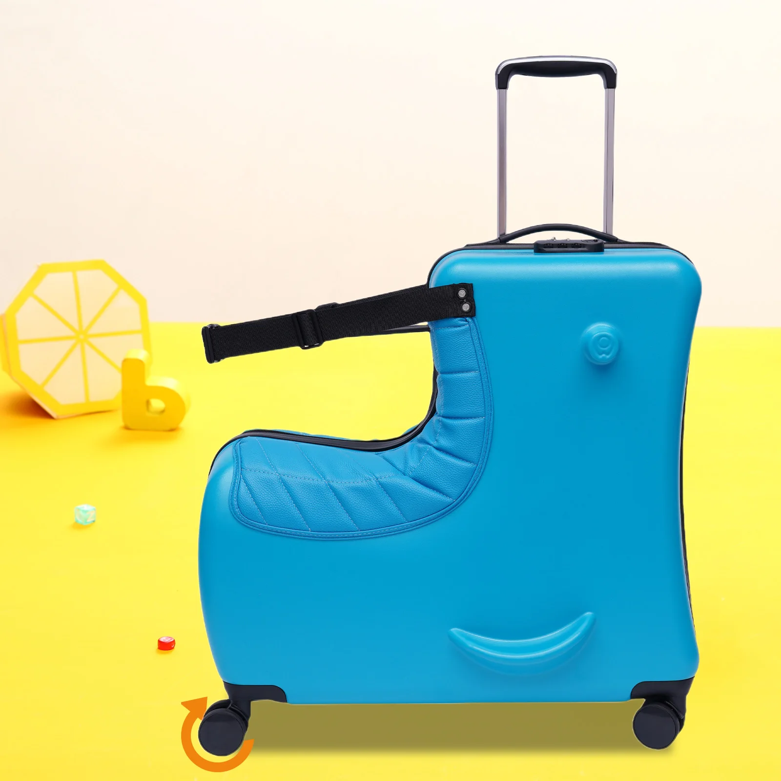 Portable Children's Travel Trolley Case Ride-On Luggage with Adjustable Trolley Bar,  Wheels, and Cartoon Stickers for Easy