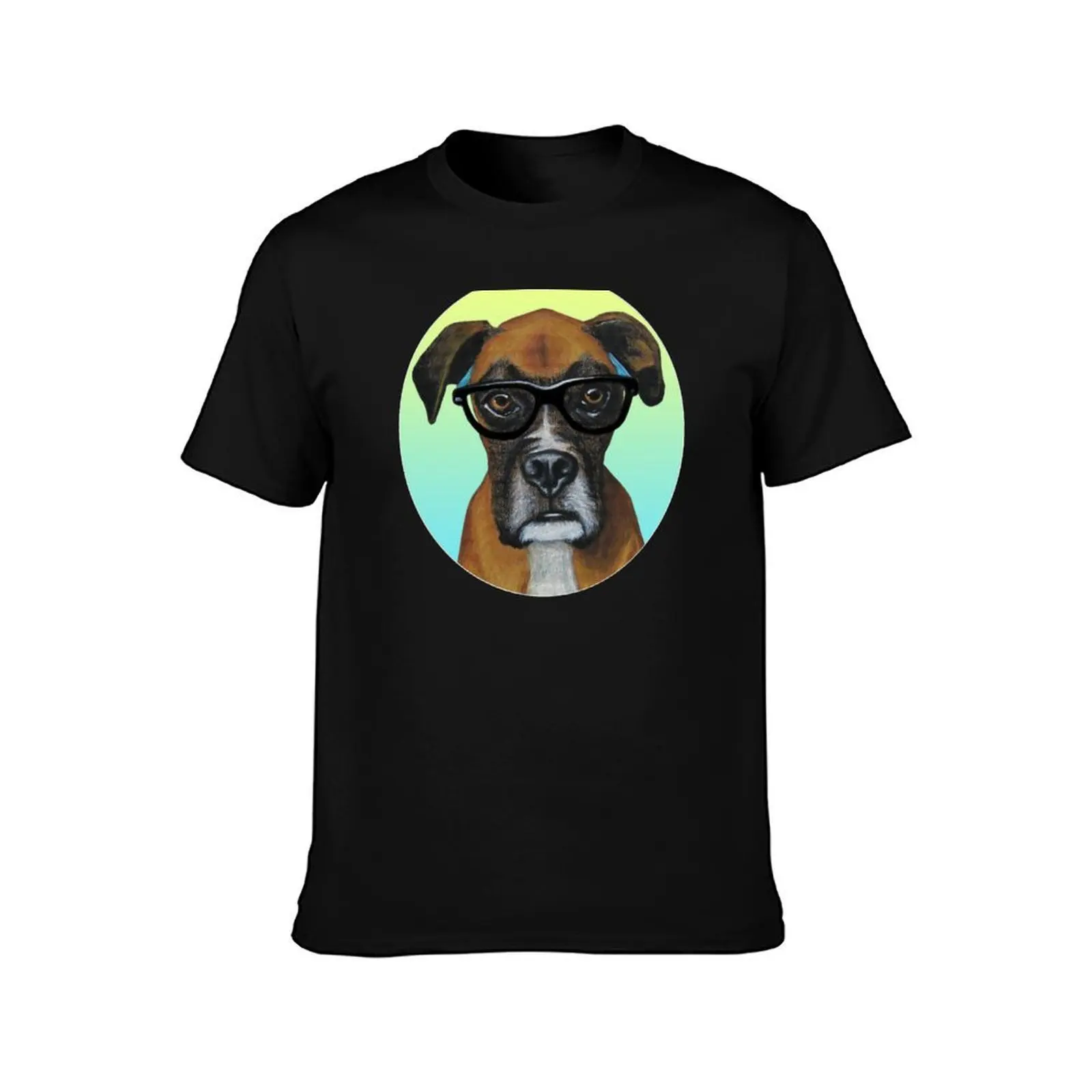Hipster Boxer Dog T-Shirt, Summer Casual Cotton Tee, Oversized Streetwear Tops, Vintage Graphic Print, Loose Fit Short Sleeve