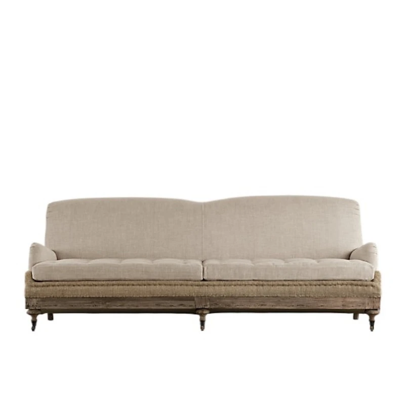 

French rural retro solid wood furniture original single American simple solid wood linen sofa British classical