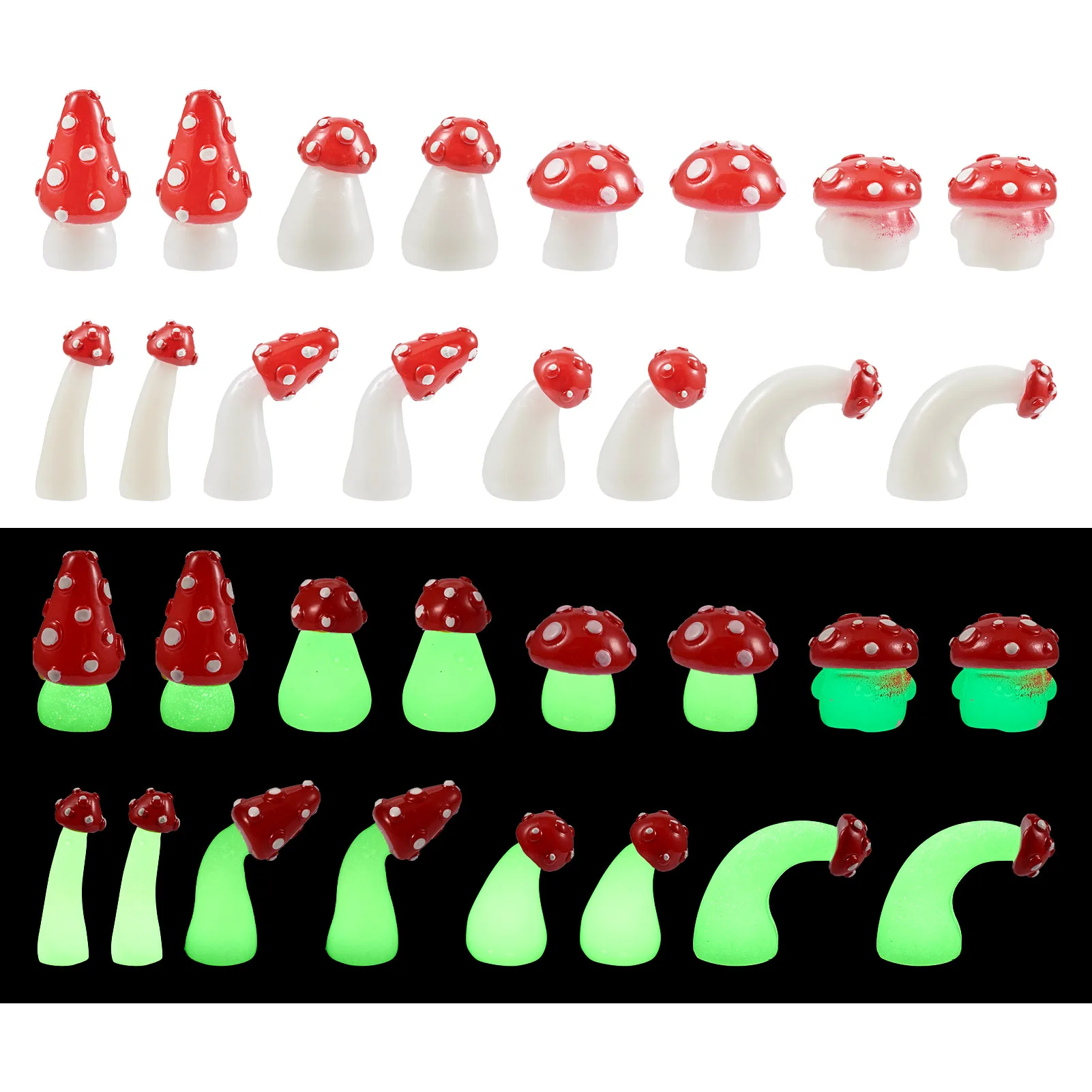 

32Pcs 8 Style Luminous Mushroom Resin Display Ornaments Mini Red Mushrooms Micro Landscape Garden Decoration Accessories