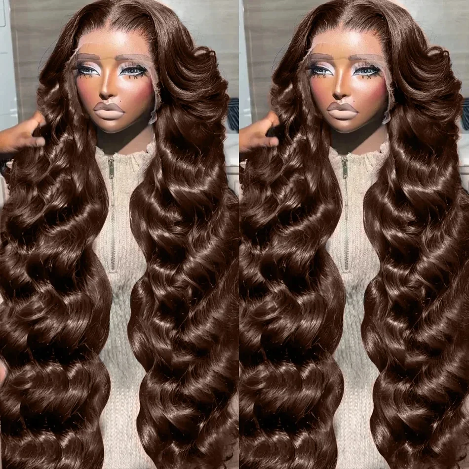 Wig cokelat renda depan rambut manusia gelombang tubuh 13x4 Wig Frontal renda transparan coklat tua Wig renda depan warna Brasil