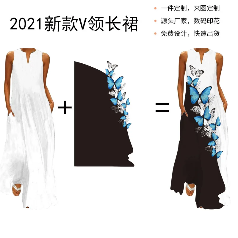 2024 New Summer Women's Clothes Sleeveless Maxi DressPrinted Customized Dress Europe and America Border Foreign Tr