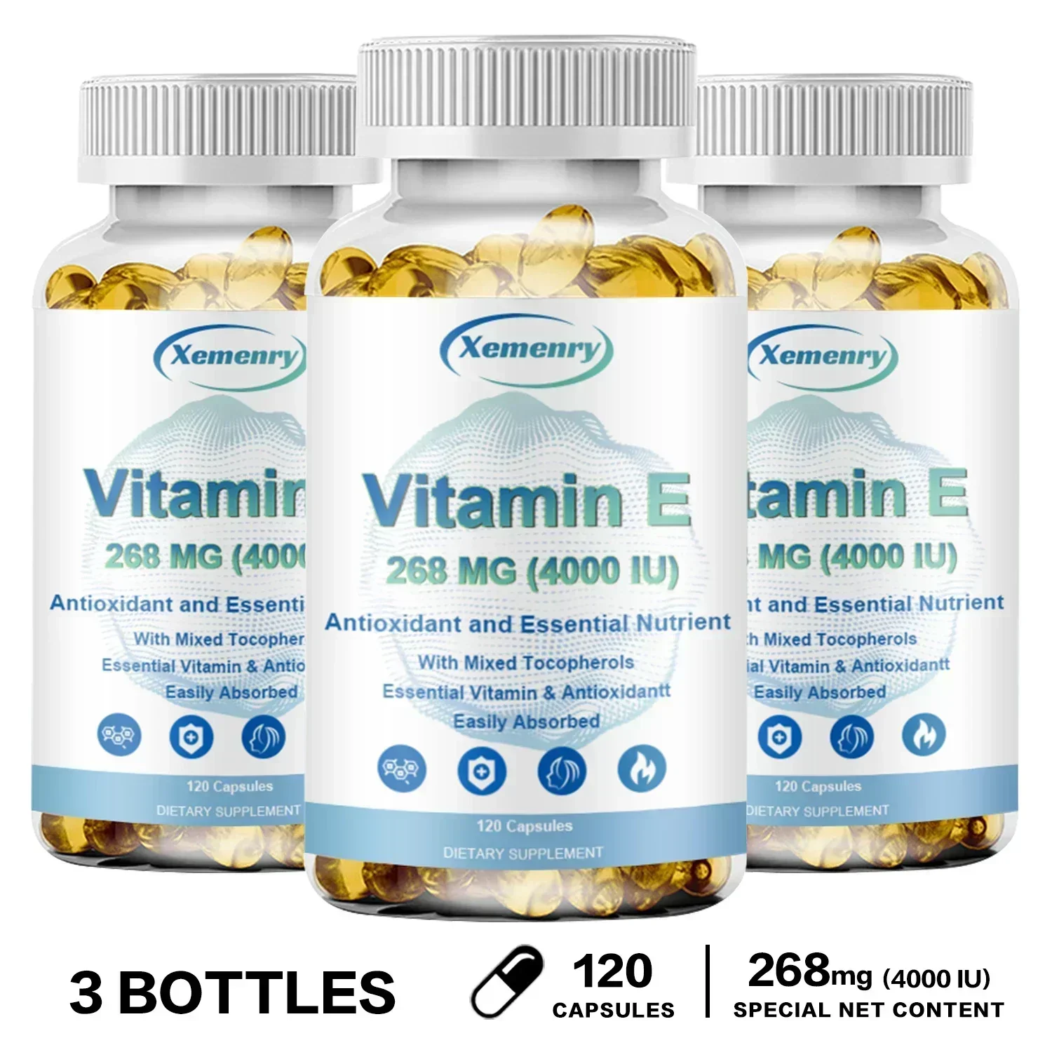 Vitamin E Capsules - Skin Firming, Wrinkle Reduction, Repair Damaged, Anti-aging, Antioxidant, Increase Immune System