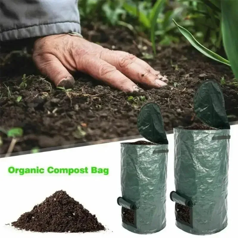 34 Gallons Collapsible Garden Yard Compost Bag with Lid Environmental Organic Ferment Waste Collector Refuse Sacks Composter Bin