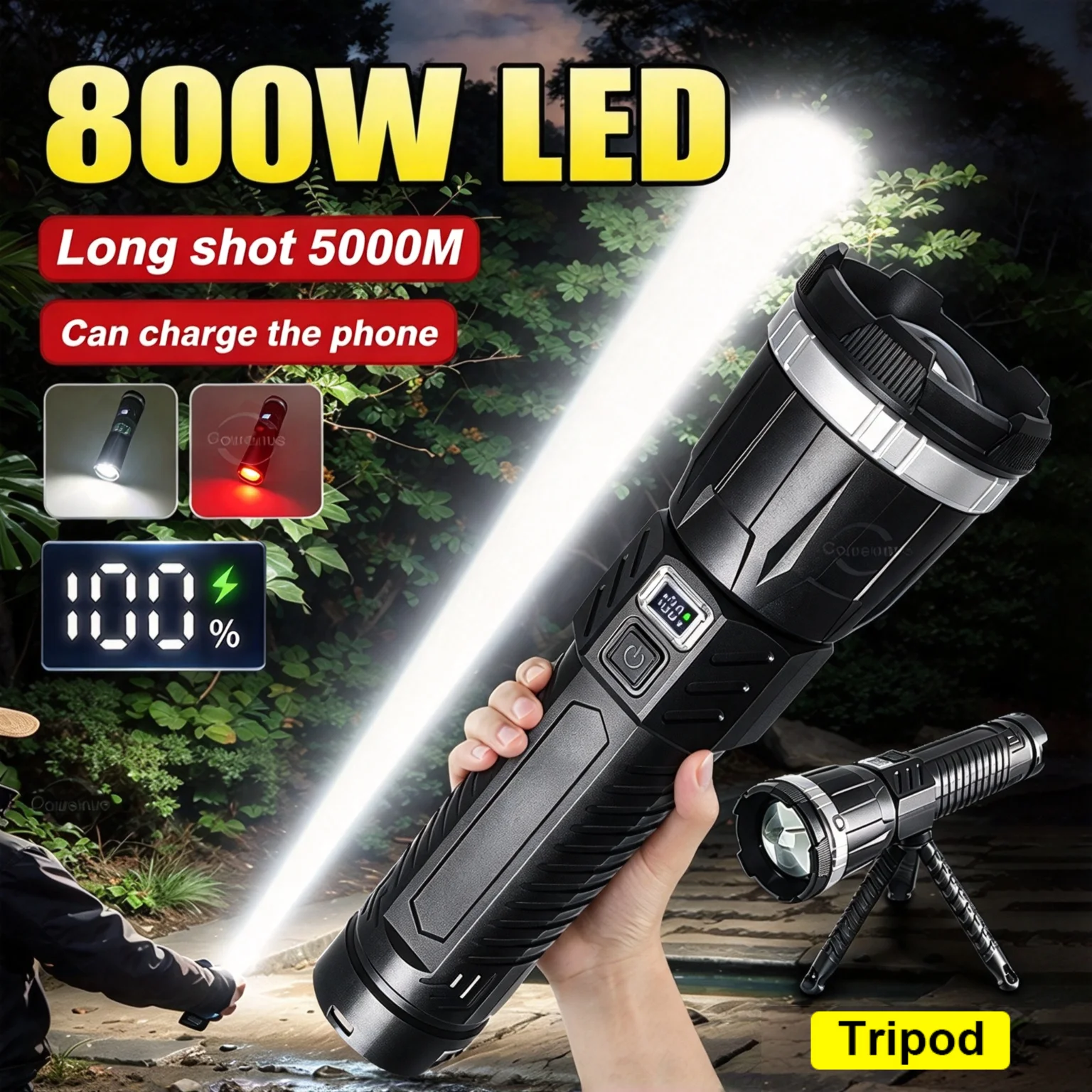 High Power 800W LED Flashlight Super Bright 5000M Tactical Torch Rechargeable LED Flashlights Camping Fishing Lantern Work Lamp