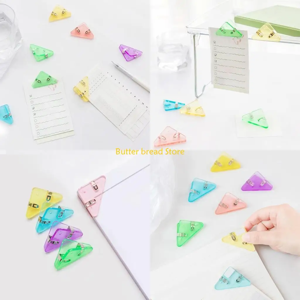W89C 5Pcs Colorful Corner Paper Clamps Note  Clip Triangular Bookmarks Clip File Clip for School Office