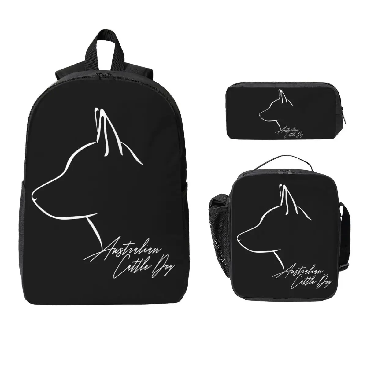 Australian Cattle Dog Dog Mom Profile Backpack BookBag School Bag Computer Shoulder Bags 3ps Insulated Lunch Bag Pencil Case