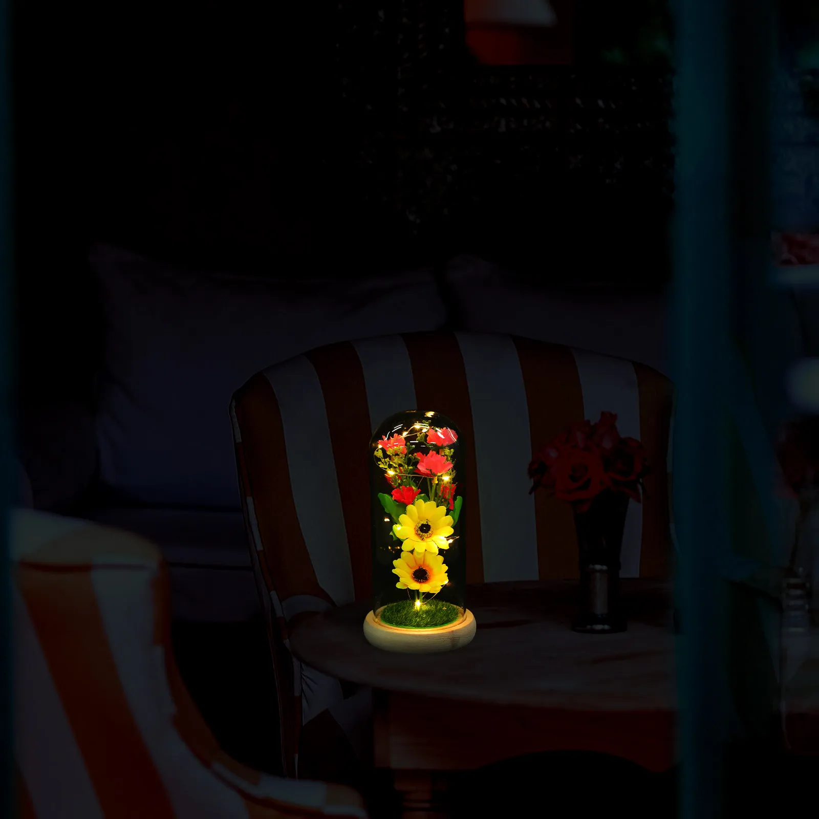 1pcs-sunflower-led-night-light-romantic-fake-flower-decor-in-glass-dome-wood-base-perfect-valentine's-day-wedding-gift-bedroom